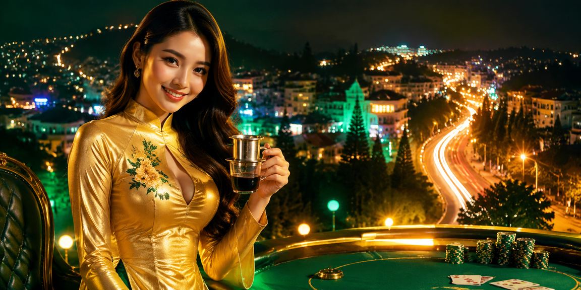 Người phụ nữ mặc áo dài tại Đà Lạt tham gia trò chơi bài trong không gian sang trọng